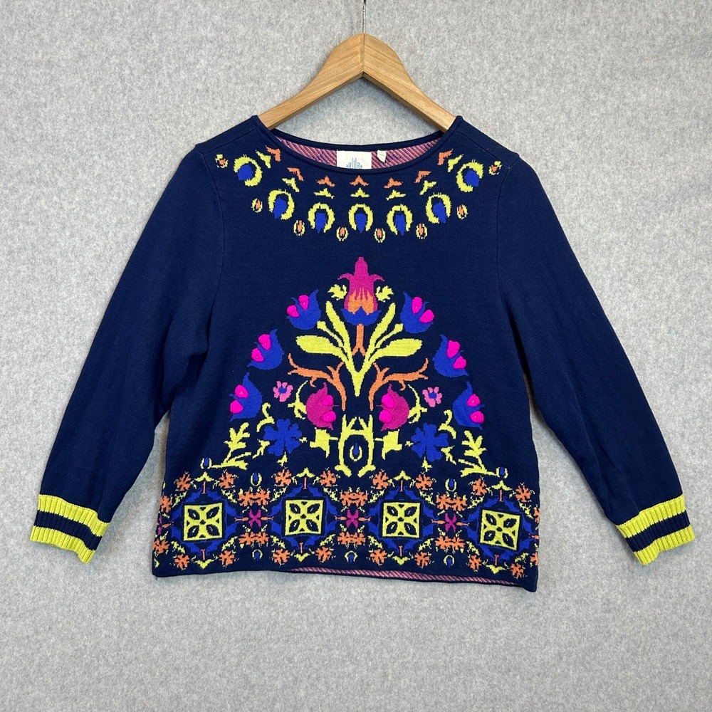 HWR Anthropologie Sweater Folk Floral Intarsia Knit Colorful Artsy Boho Size S